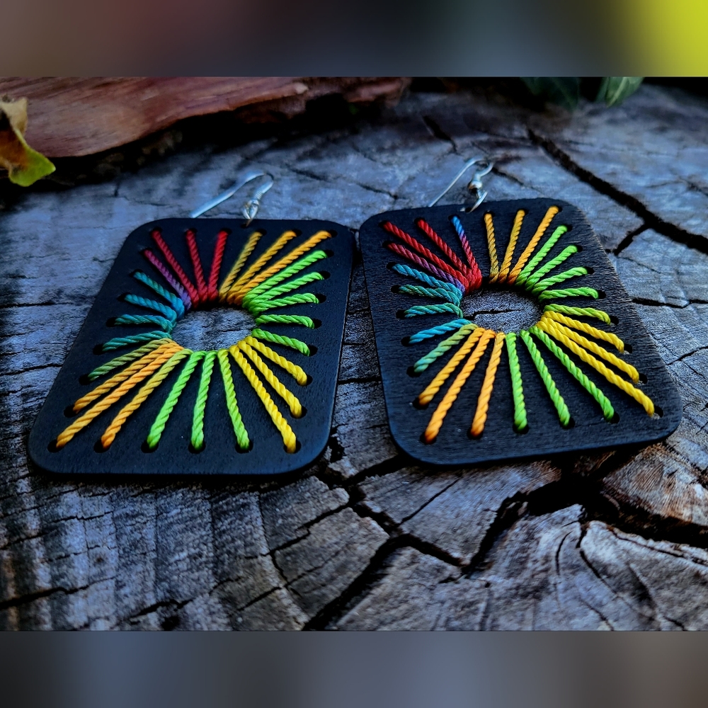 Handmade Bohemian Multicolor Big Wood Earrings